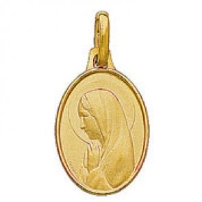 Médaille Vierge Marie en prière ovale (Or Jaune)