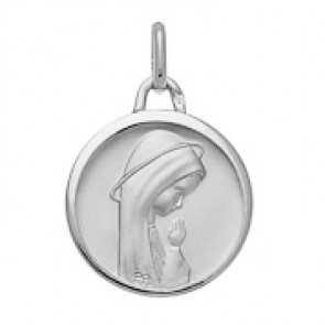 Médaille Vierge en prière auréolée Or Blanc