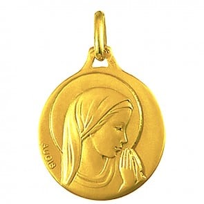 Médaille Augis Vierge en prière (profil droit) (Or Jaune)