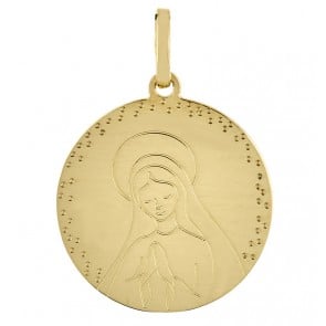 Médaille Vierge en prière contour pointillé (Or Jaune)