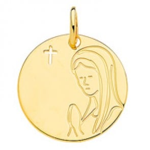 Médaille Vierge en prière et croix ajourée (Or Jaune 9K)
