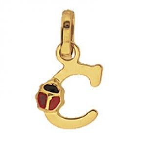 Pendentif Lettre C Coccinelle Rouge et Noire (Or Jaune)