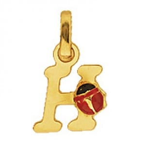 Pendentif Lettre H Coccinelle Rouge et Noire (Or Jaune)