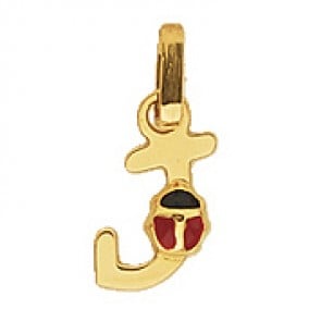 Pendentif Lettre J Coccinelle Rouge et Noire (Or Jaune)