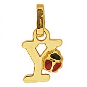 Pendentif Lettre Y Coccinelle Rouge et Noire (Or Jaune)