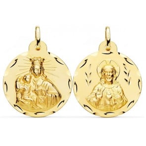 Médaille Scapulaire de la Vierge du Mont-Carmel & Christ Sacré-Coeur ciselée