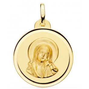 Médaille Vierge Marie et l'oiseau bord poli (Or Jaune)