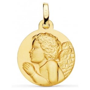 Médaille satinée Ange cheveux ondulés (Or jaune)