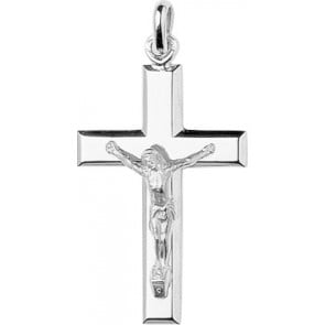 Pendentif Croix Christ fil plat (argent)