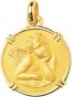 Médaille Ange Pensif cerclée (Or Jaune 9k)