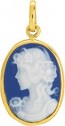 Pendentif camée porcelaine bleue (or jaune)