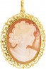 Pendentif camée rouge profil droit contour dentelle (or jaune)