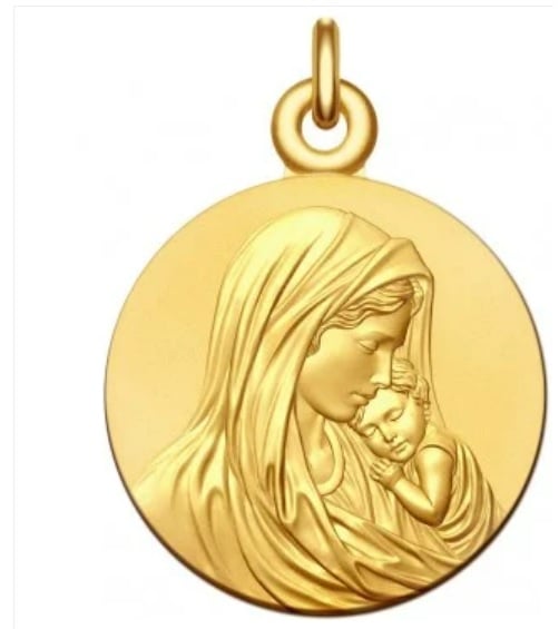 gravure sur une médaille Vierge à l'Enfant
